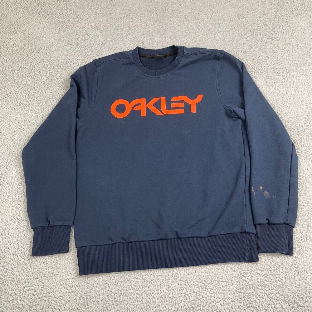 Oakley Men Custom Fit Sweater Crew Neck Cotton Sweatshirt XL Navy‎ Blue Used
